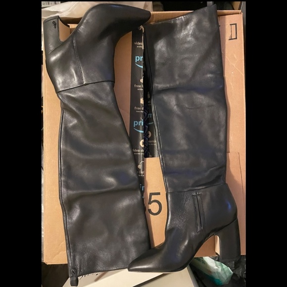 SAM EDELMAN 7 6.5 Hutton Black Leather Over-the-knee OTK Boot - Picture 7 of 9